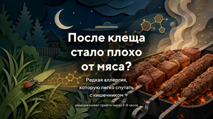 После клеща стало плохо от мяса: редкая аллергия, которую легко спутать с кишечником