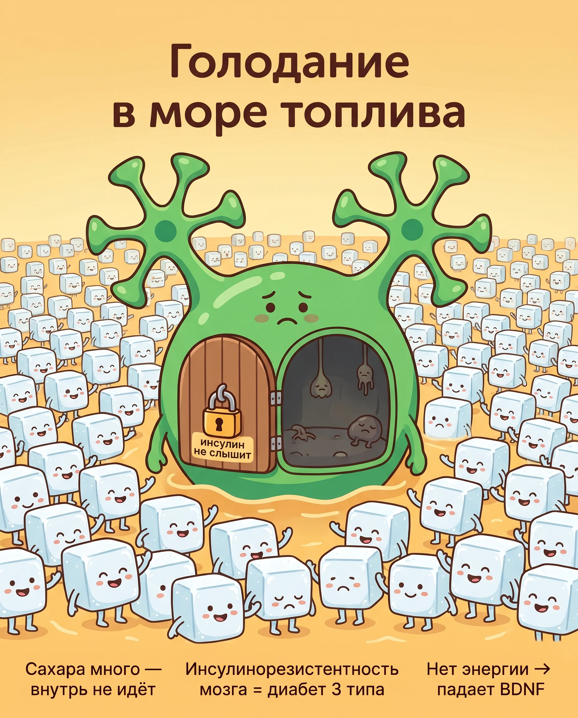 Голодание в море топлива: сахара много, а внутрь нейрона не идёт