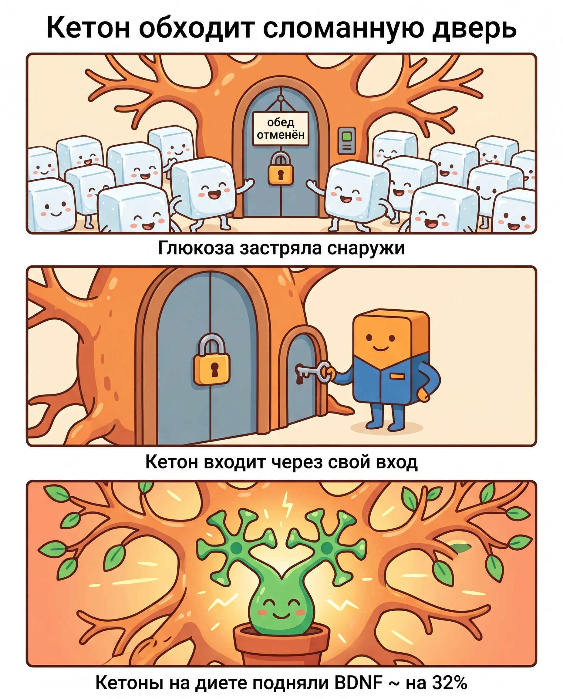 Кетон обходит сломанную дверь нейрона
