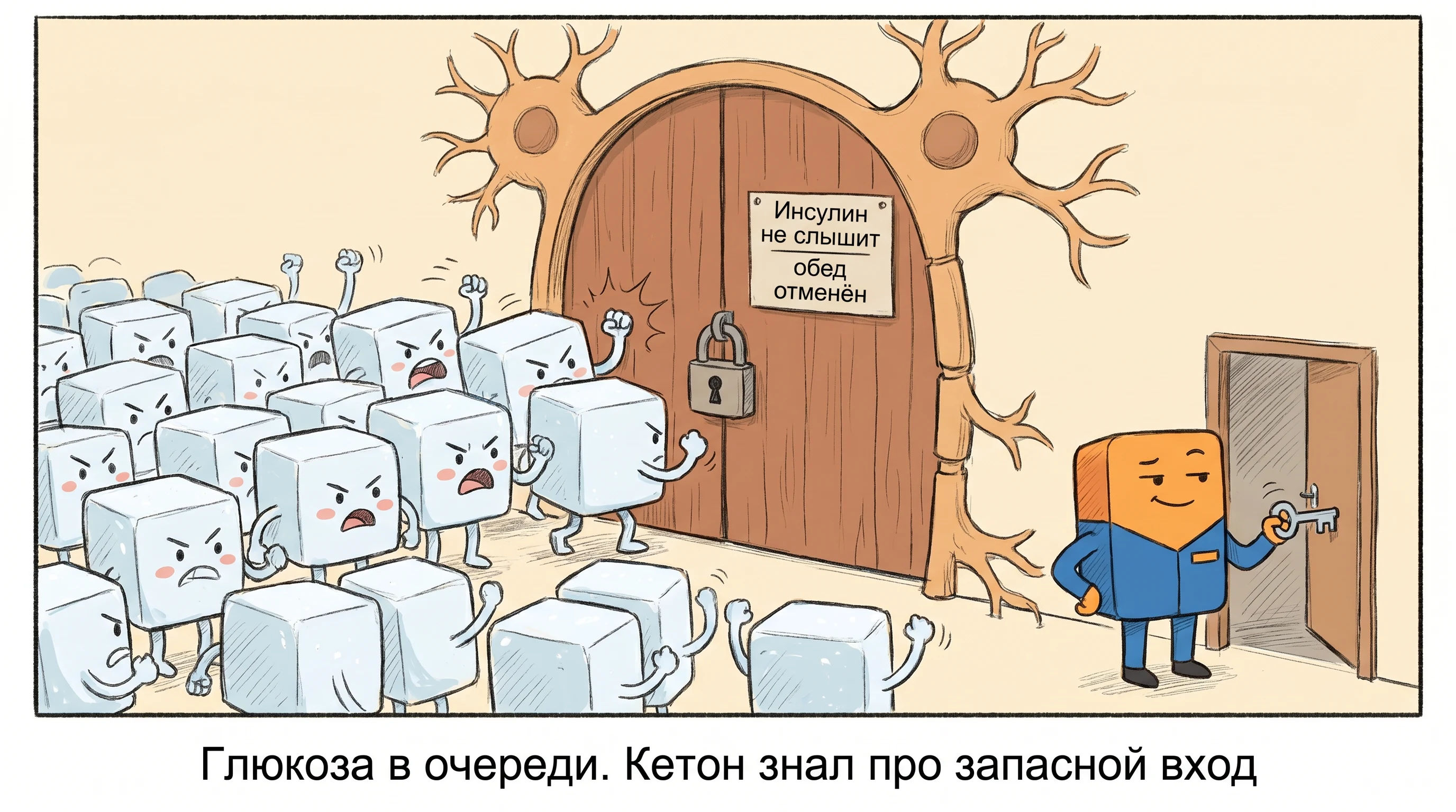 Глюкоза в очереди, а кетон знал про запасной вход