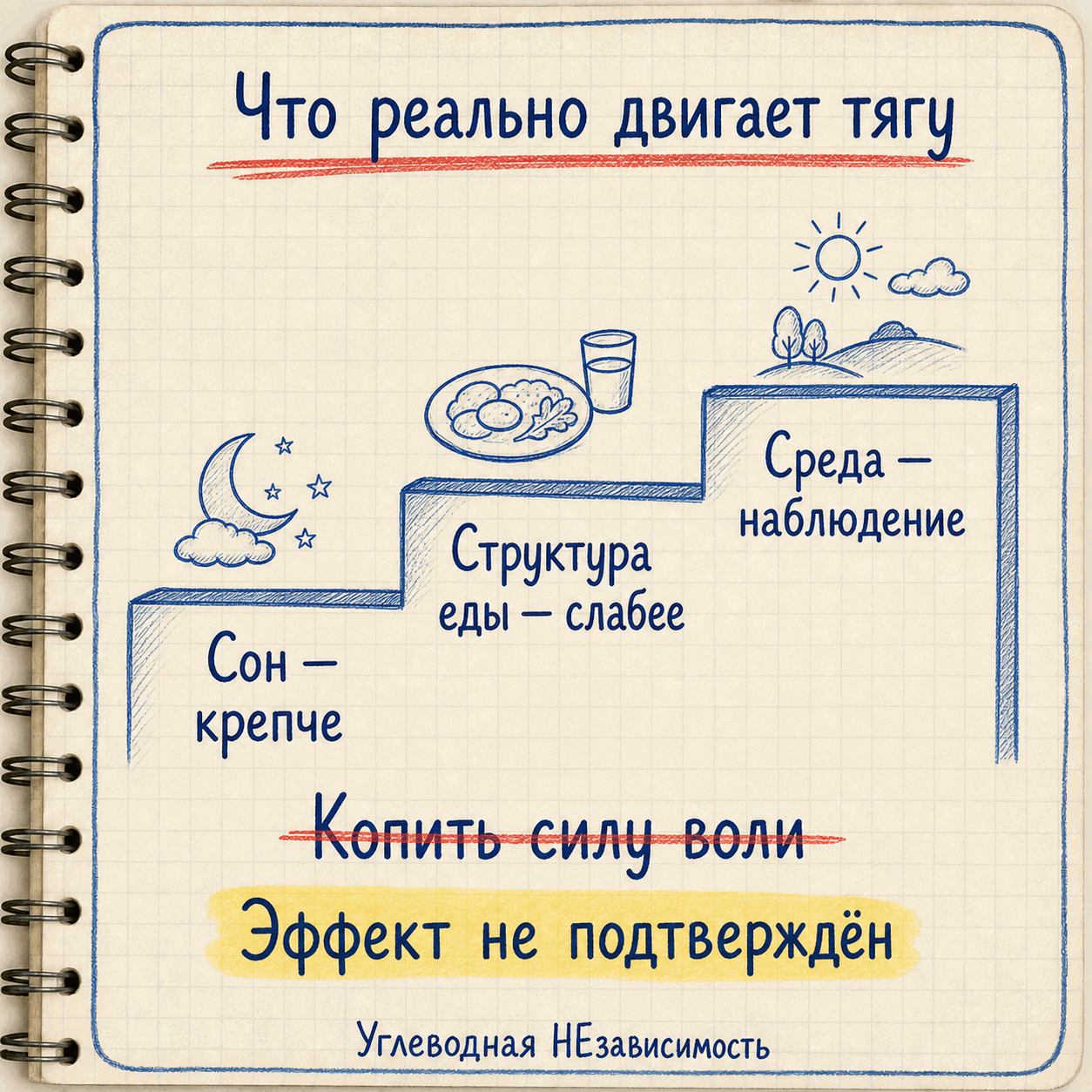 Порядок действий по силе доказательств: сон, структура еды, среда