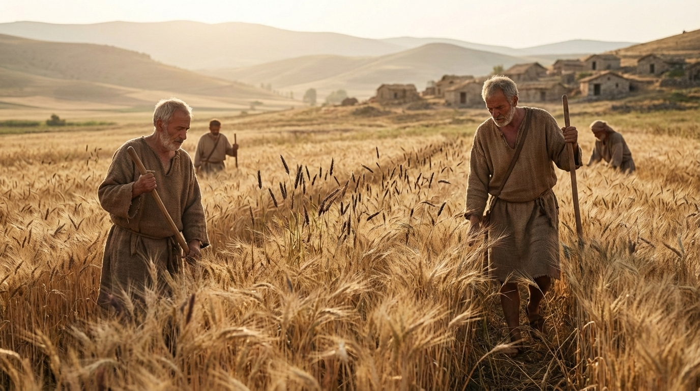 Древнее пшеничное поле в Анатолии (тёплые тона, золотистая пшеница)