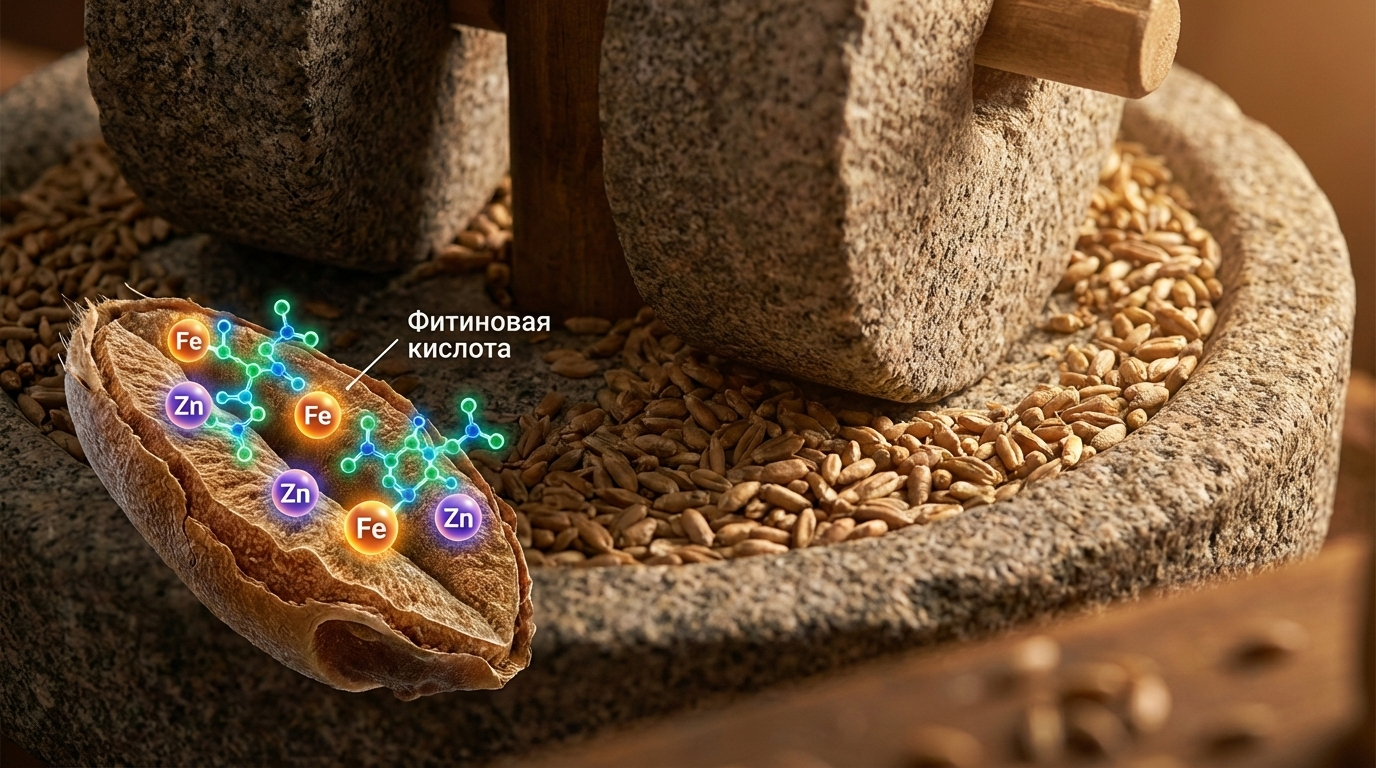 Крупный план зёрен ржи на каменной мельнице