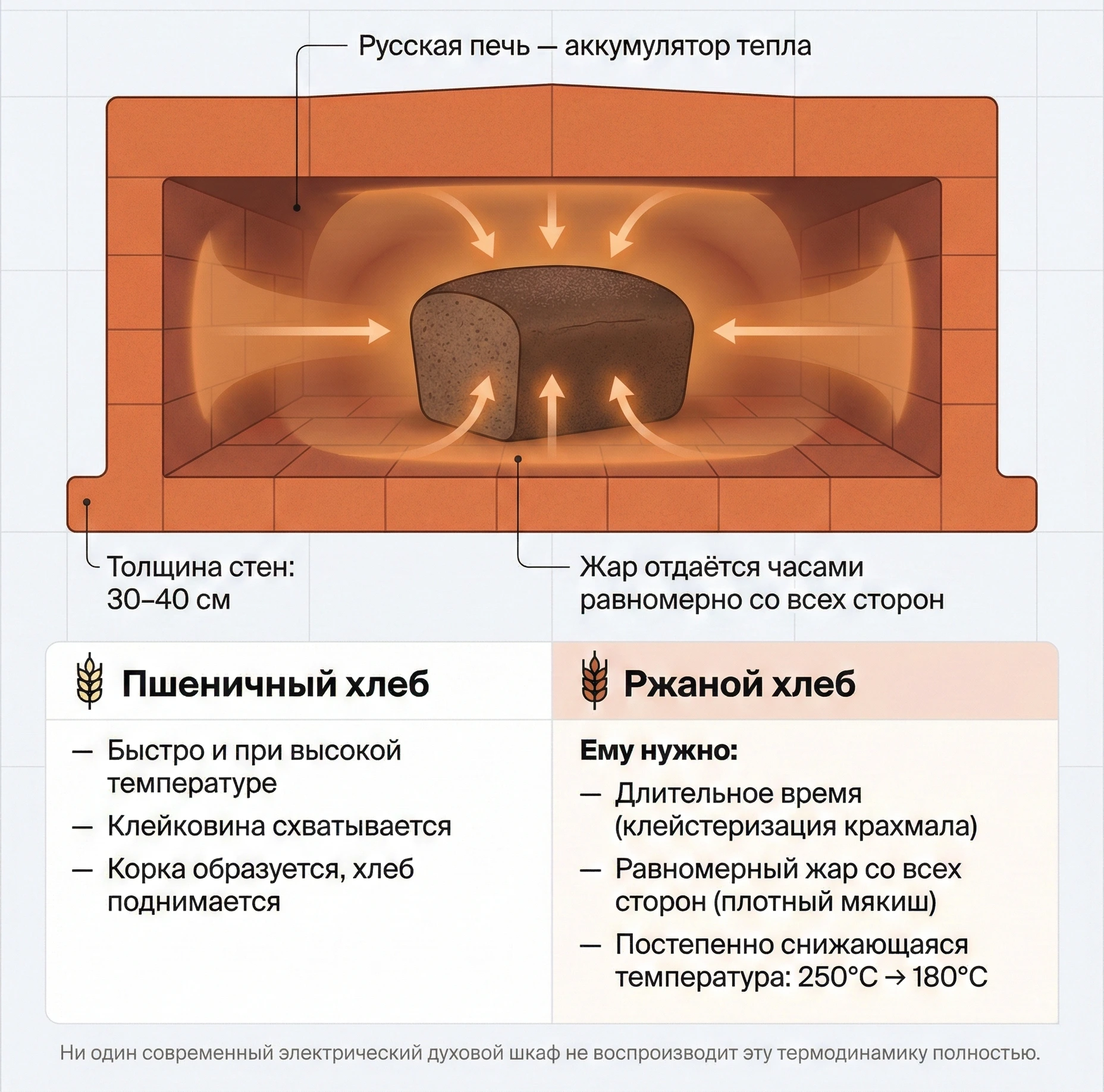 Инфографика: Русская печь — термодинамика хлеба
