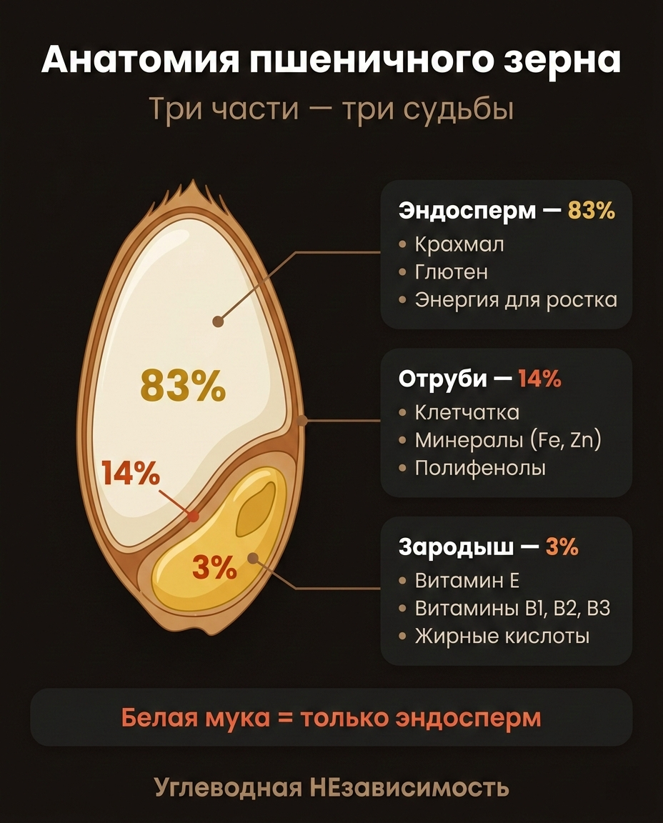Анатомия пшеничного зерна — три части, три судьбы
