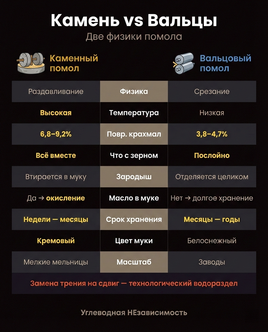 Камень vs Вальцы: две физики помола
