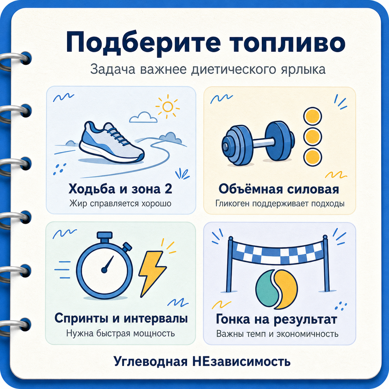 Как подобрать топливо под ходьбу, силовую тренировку, интервалы и гонку