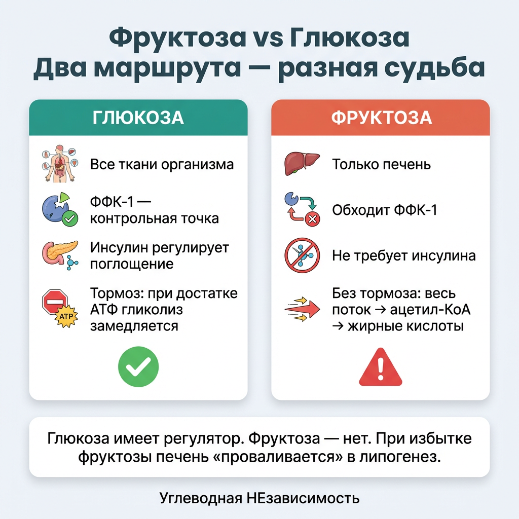 Фруктоза vs глюкоза: два маршрута