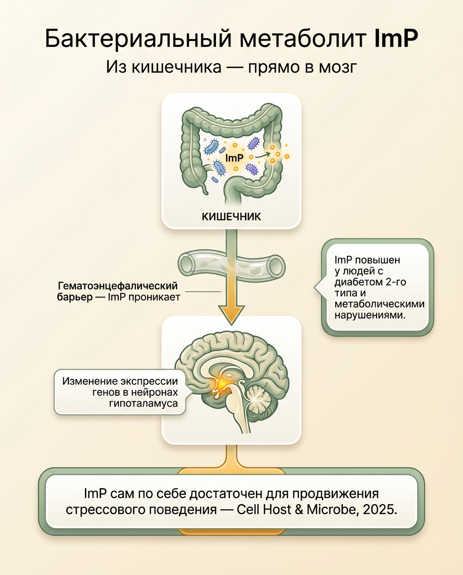 Путь ImP: кишечник → кровь → мозг → стрессовое поведение