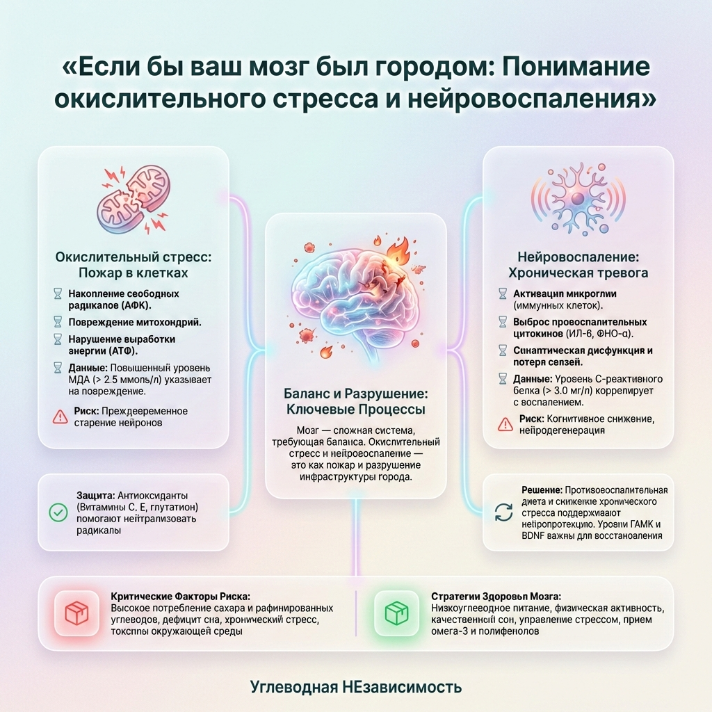 Инфографика: Если бы ваш мозг был городом: Понимание окислительного стресса и нейровоспаления