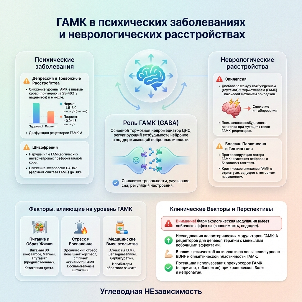 Инфографика: ГАМК в психических заболеваниях и неврологических расстройствах