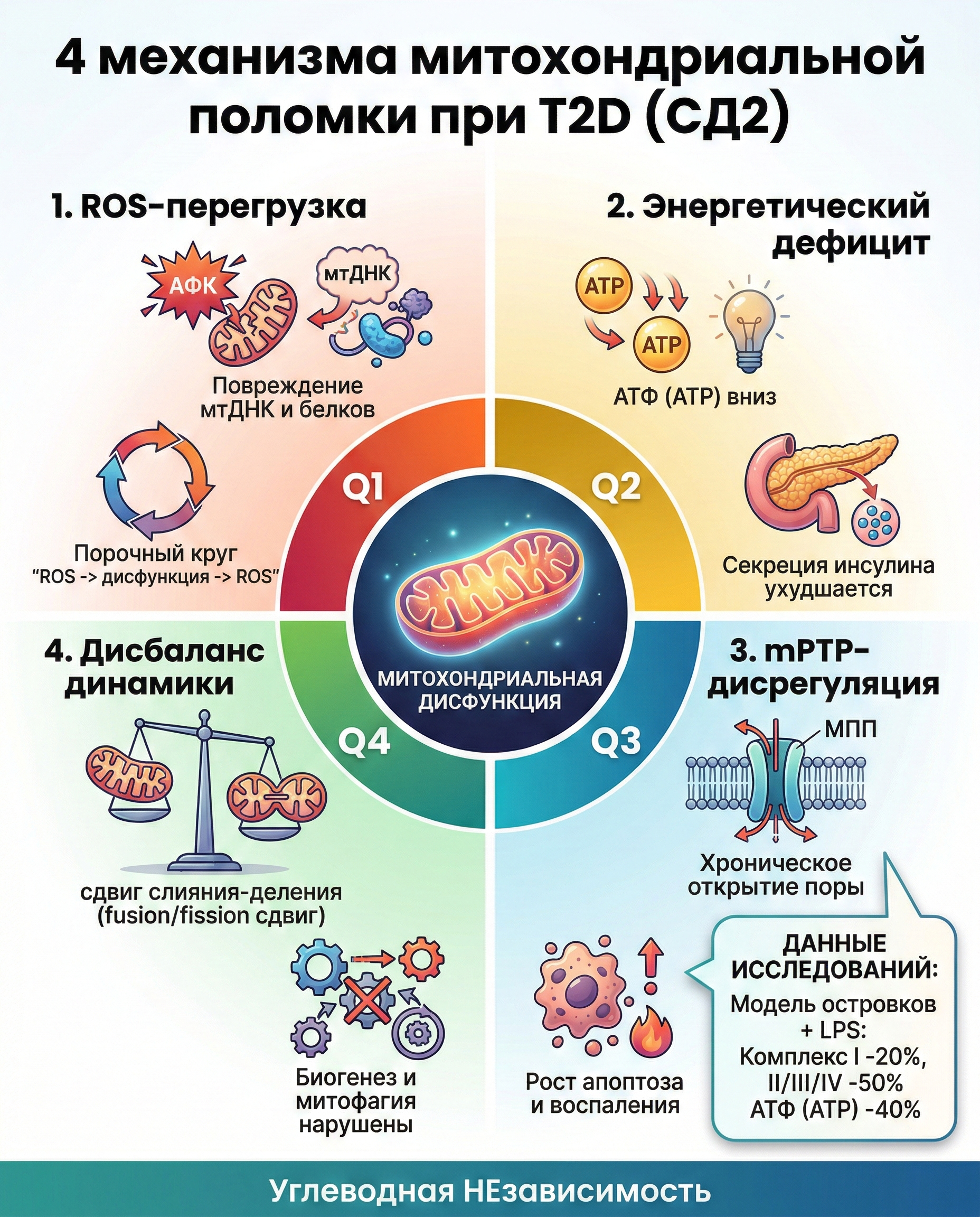Четыре механизма митохондриальной дисфункции