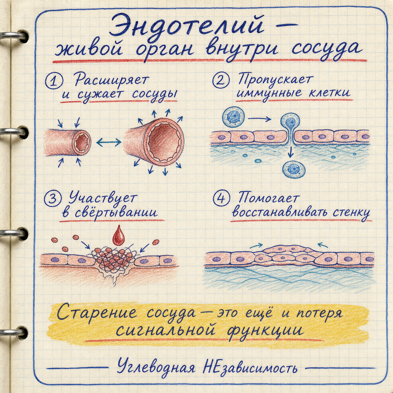 Эндотелий регулирует тонус, воспаление и восстановление сосуда