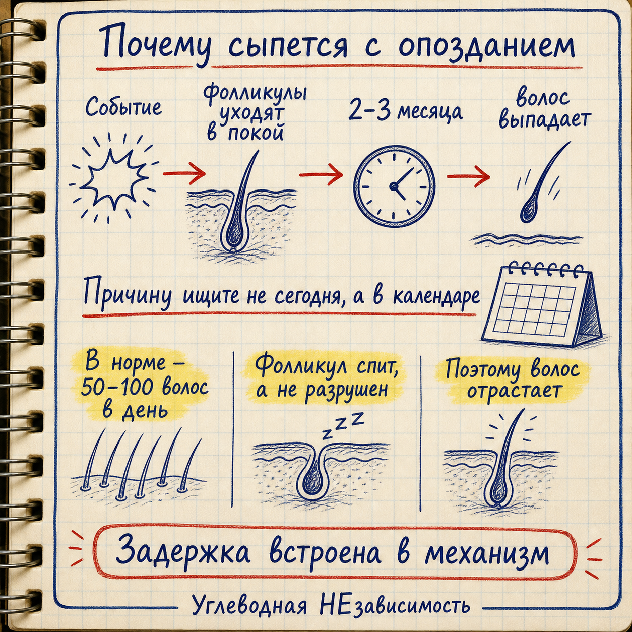 Почему волос сыпется через два-три месяца после события