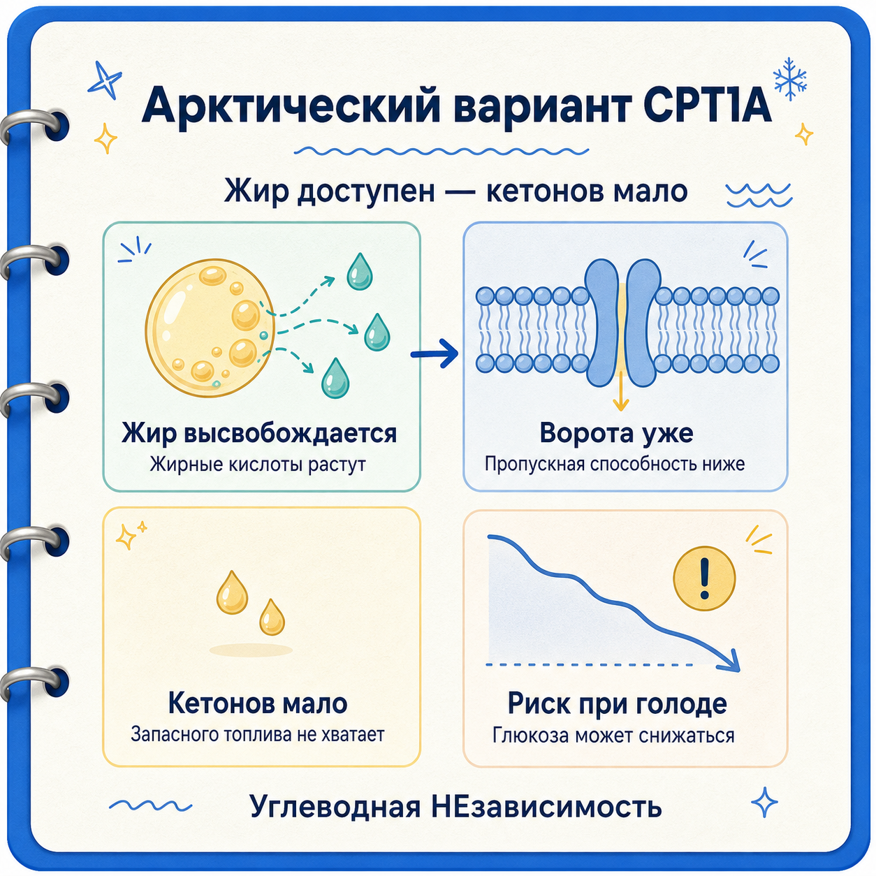 Арктический вариант CPT1A: жирные кислоты доступны, но кетонов образуется мало
