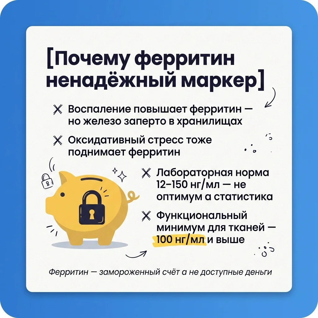 Инфографика: Ферритин врёт: какие анализы на самом деле показывают дефицит железа