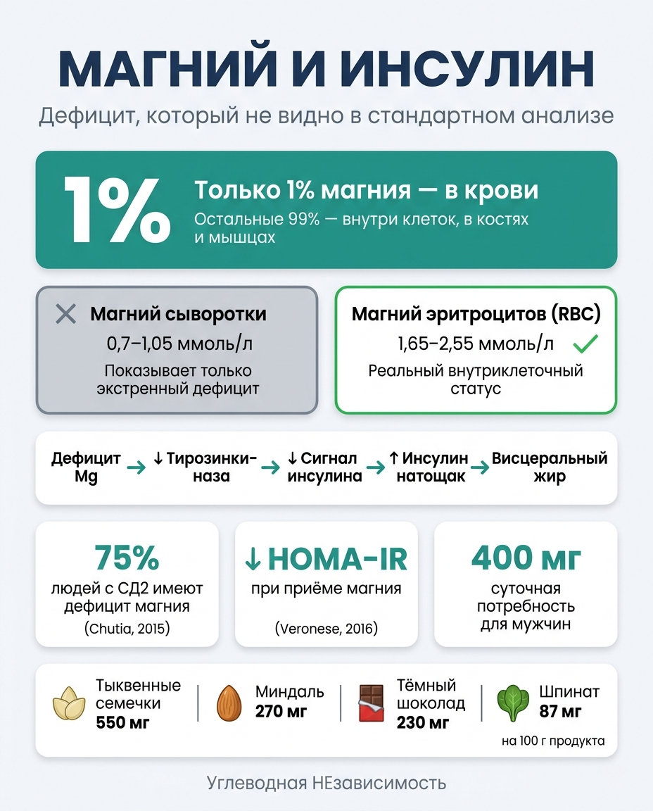 Инфографика: Магний и инсулинорезистентность: дефицит, который не видно в анализах