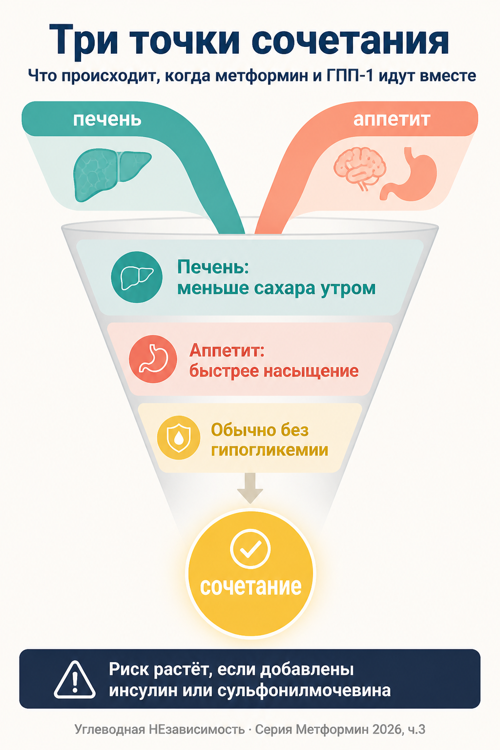 Три точки сочетания: меньше сахара утром, быстрее насыщение и низкий риск гипогликемии без инсулина