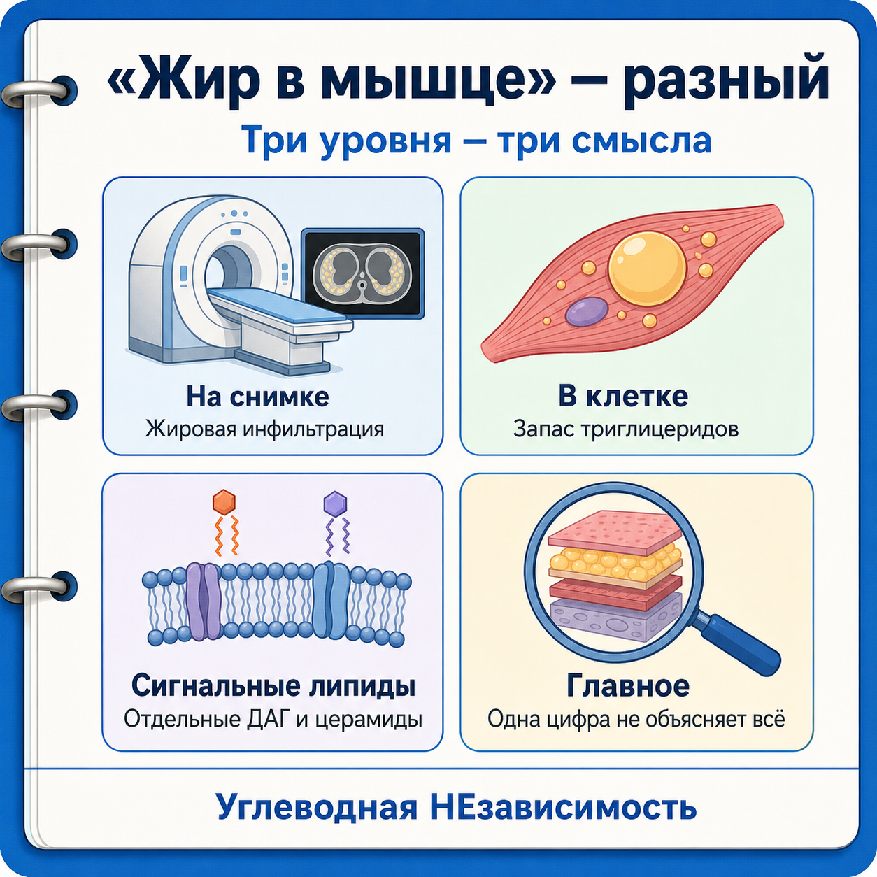 Три разных значения выражения «жир в мышцах»: жировая инфильтрация, внутриклеточный запас триглицеридов и сигнальные липиды