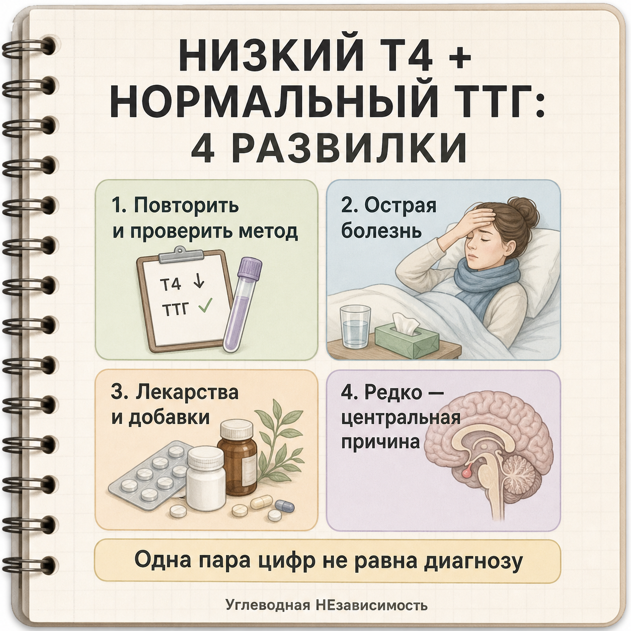 Низкий Т4 и нормальный ТТГ: четыре возможных объяснения