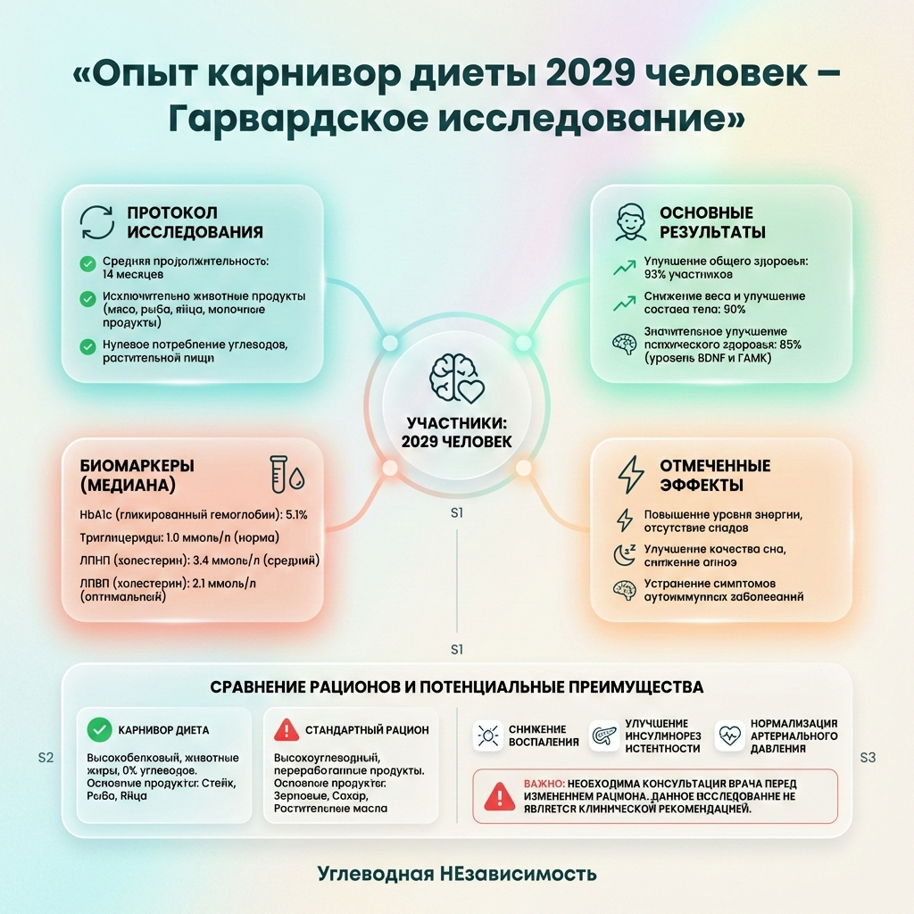 Инфографика: Опыт карнивор диеты 2029 человек – Гарвардское исследование
