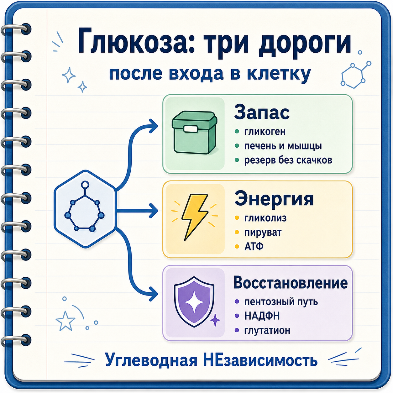 Глюкозо-6-фосфат как перекрёсток: запас, энергия и восстановление