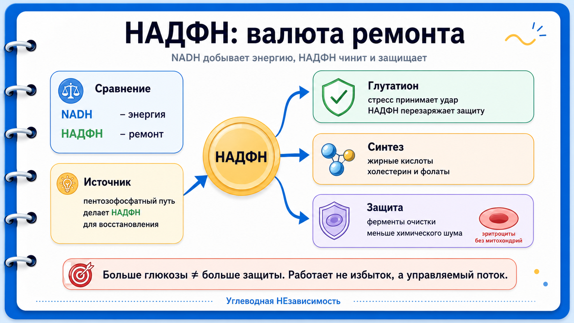 НАДФН как валюта ремонта: глутатион, синтез, защита и управляемый поток глюкозы