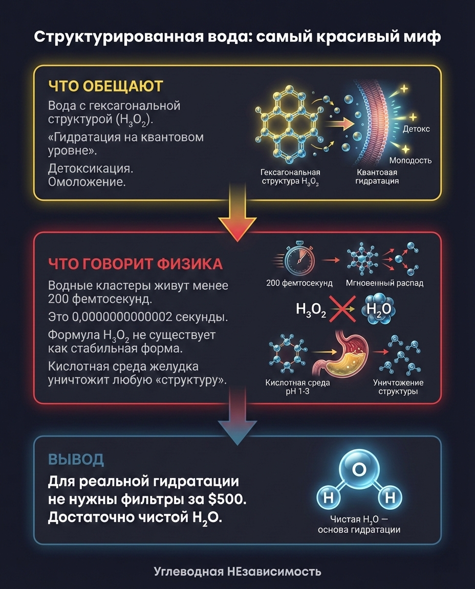Структурированная вода: 200 фемтосекунд до разрушения