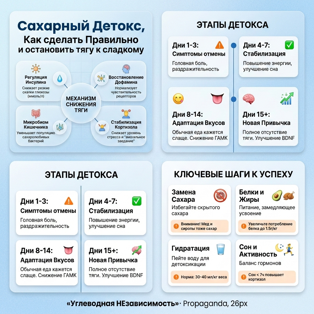 Инфографика: Сахарный Детокс, Как сделать Правильно и остановить тягу к сладкому