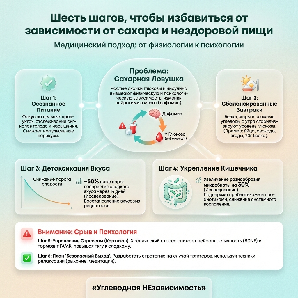 Инфографика: Шесть шагов, чтобы избавиться от зависимости от сахара и нездоровой пищи
