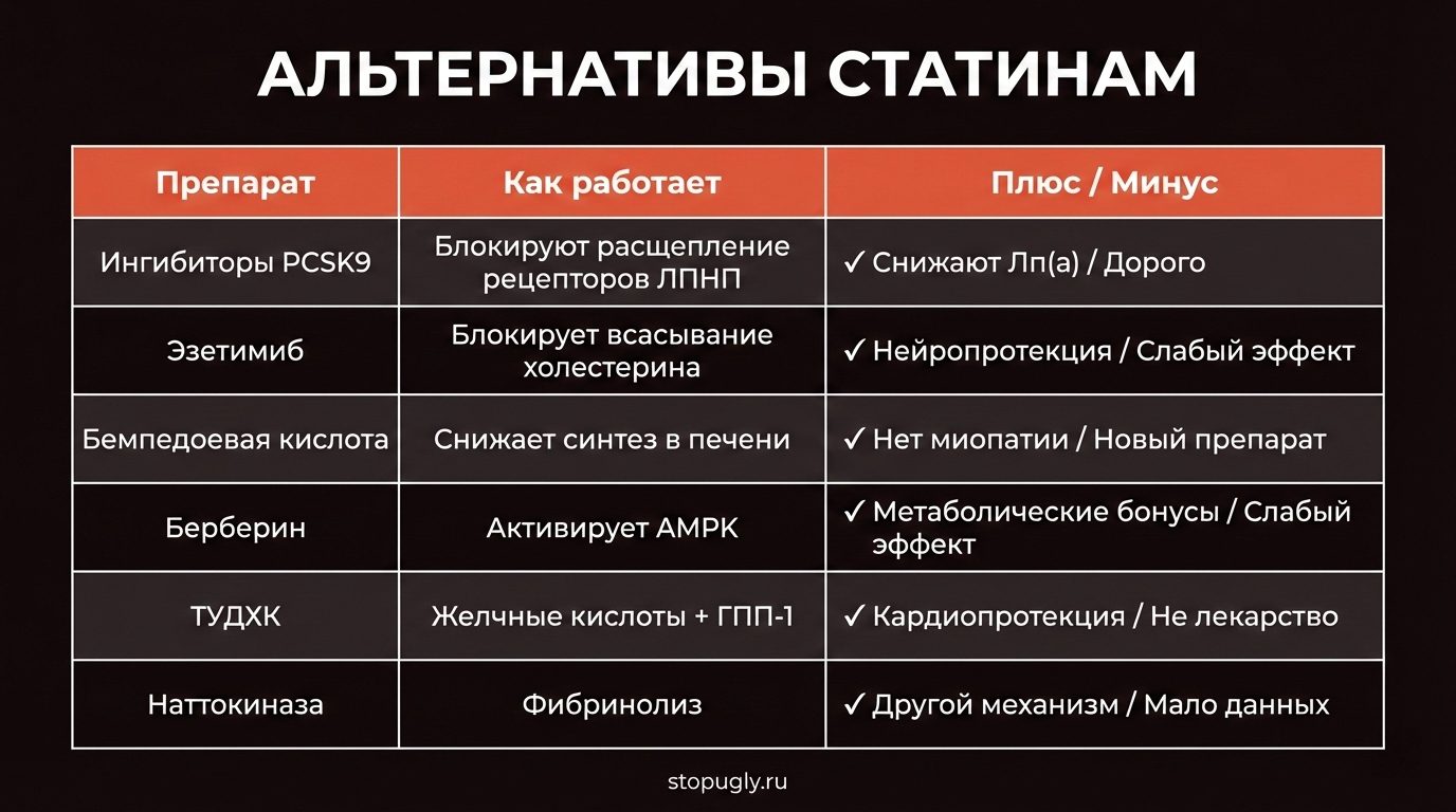 Альтернативы статинам: сравнительная таблица