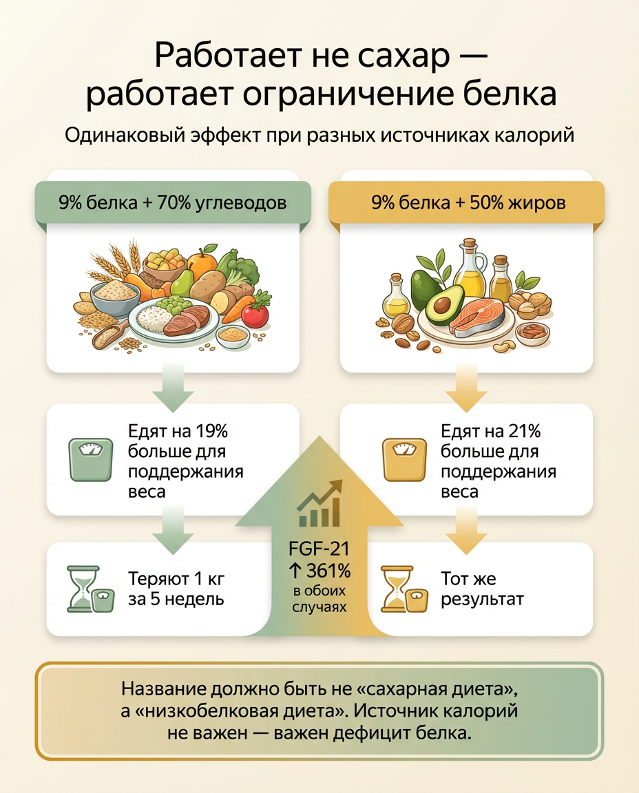 Низкобелковая диета: одинаковый эффект независимо от источника калорий