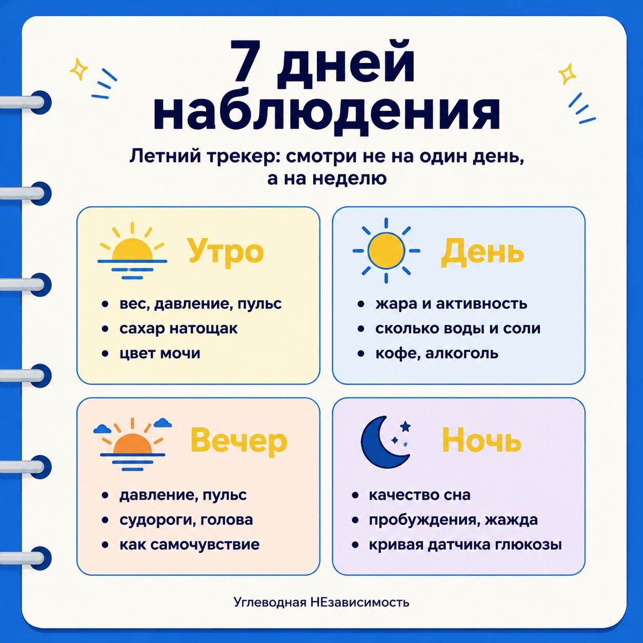Семидневный летний трекер: что отмечать утром, днём, вечером и ночью