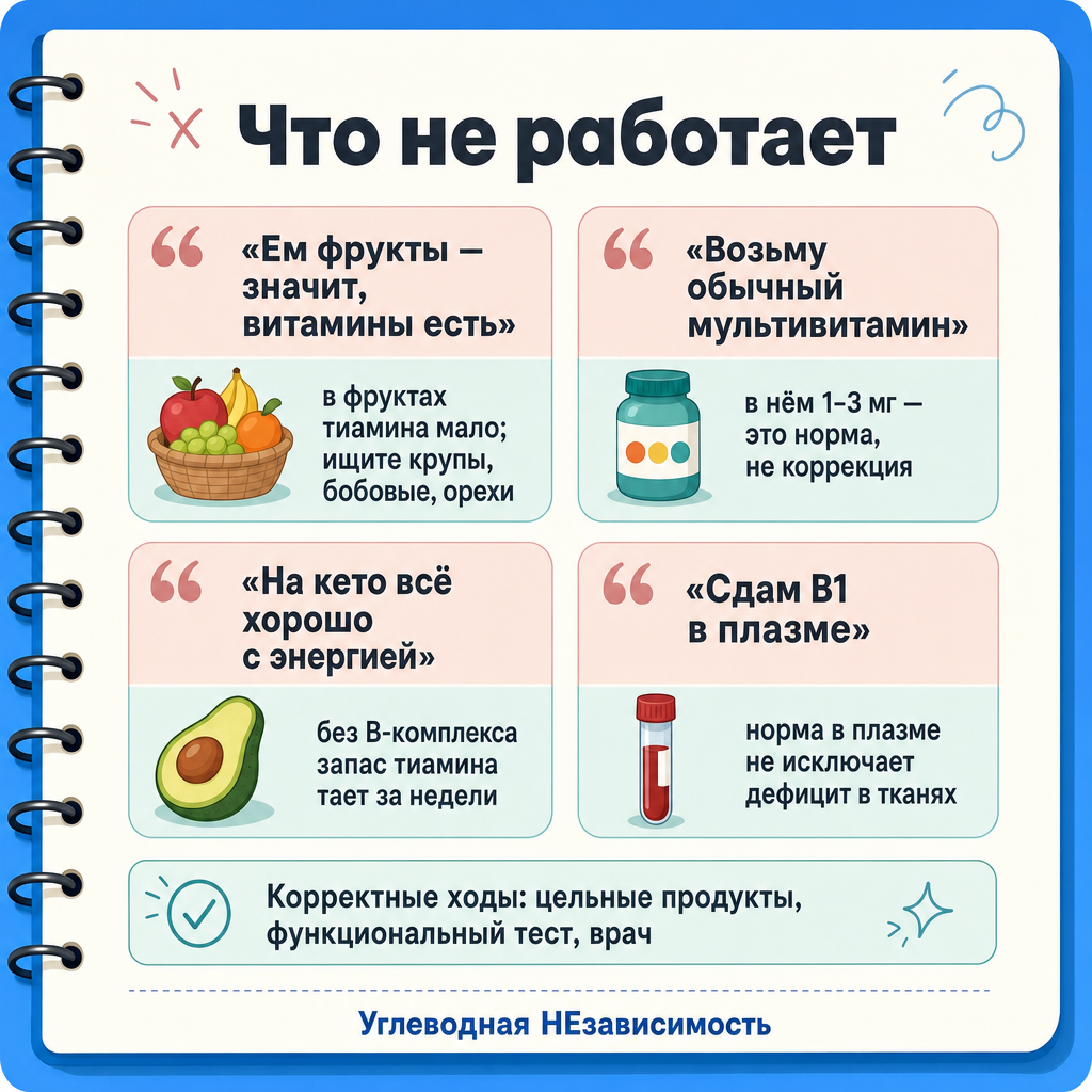 Четыре типичных заблуждения и их корректные ходы: цельные продукты, функциональный тест, врач