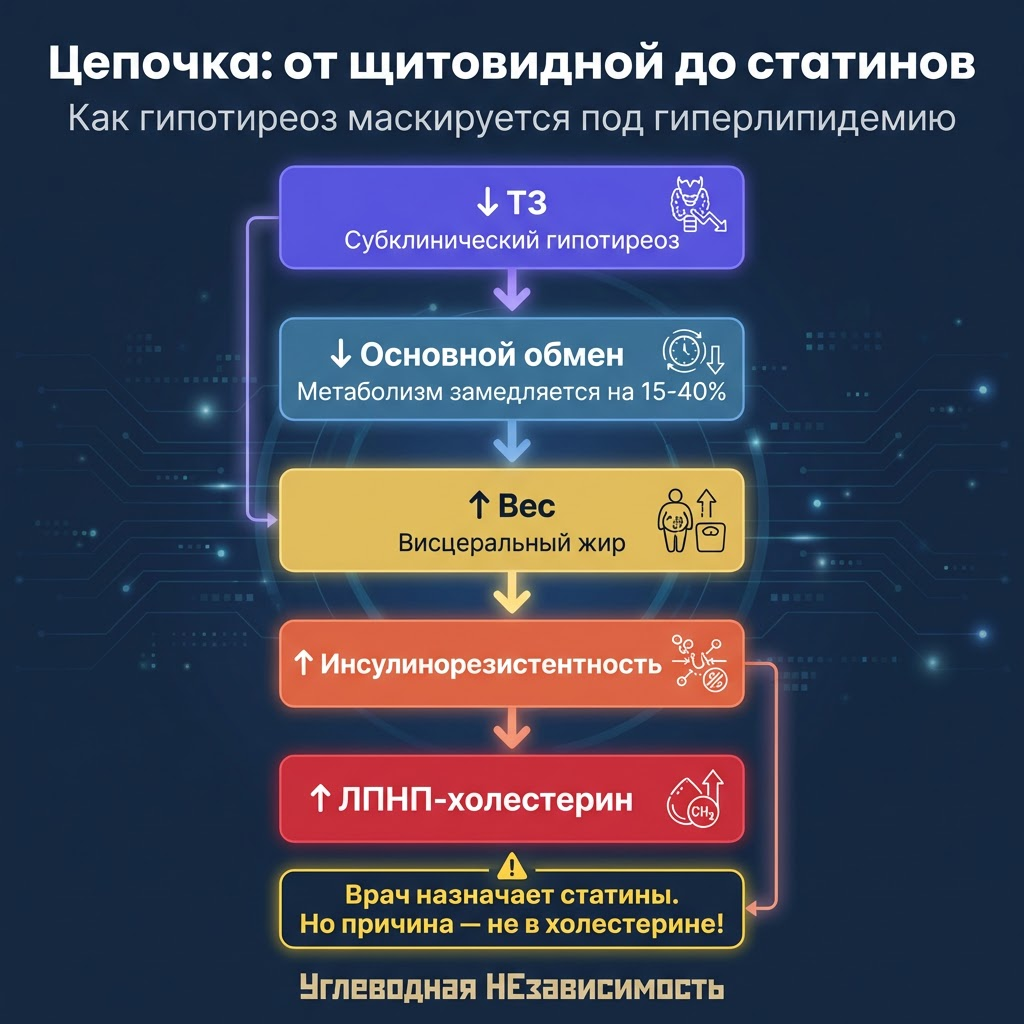 Цепочка: гипотиреоз --> холестерин
