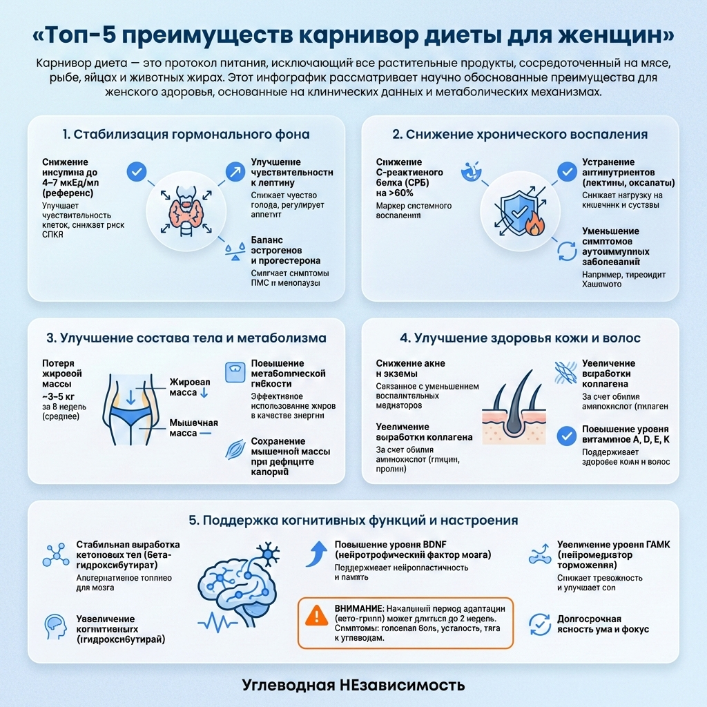 Инфографика: Топ-5 преимуществ карнивор диеты для женщин
