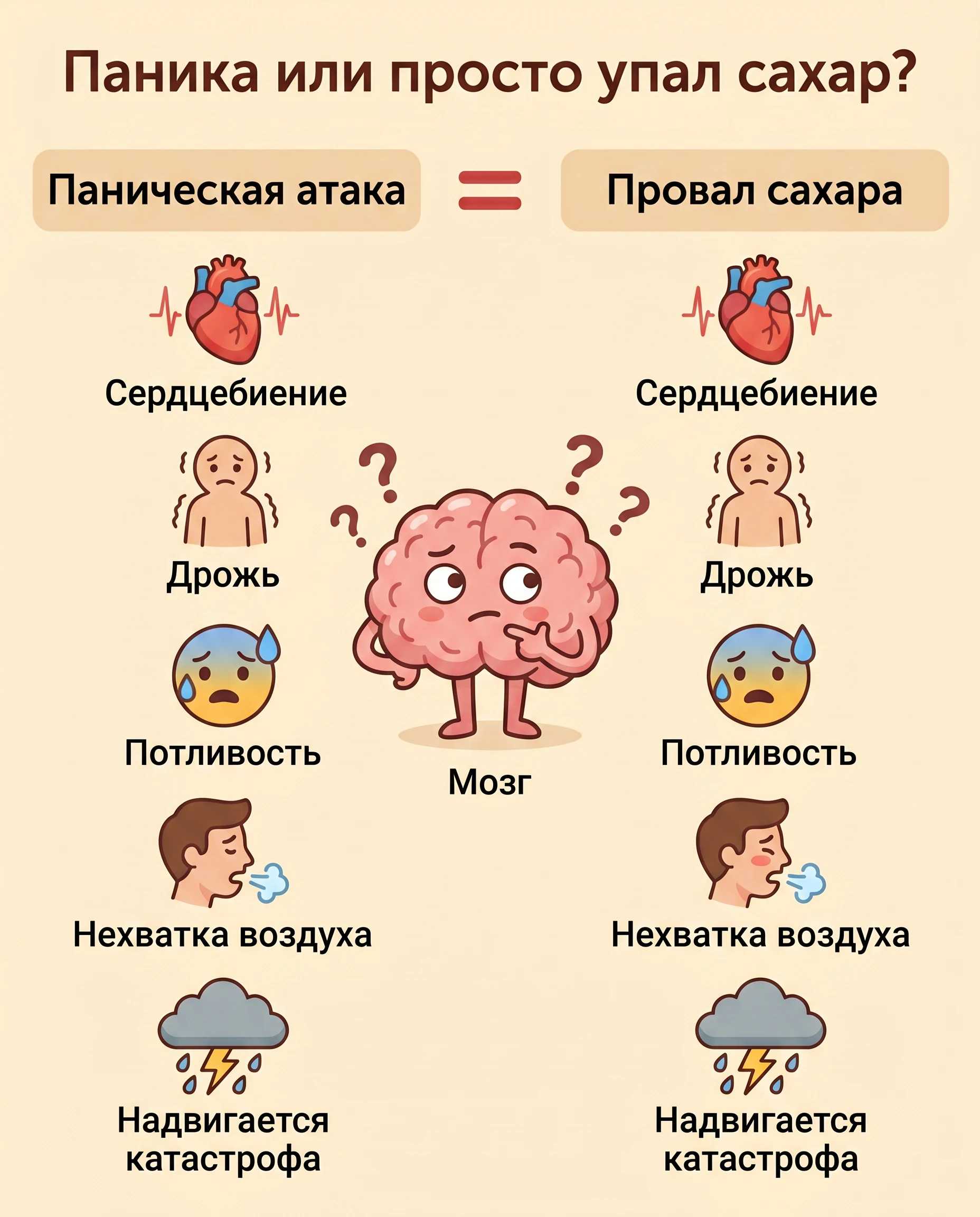 Паника или просто упал сахар: симптомы совпадают